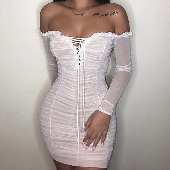 knee length dresses for ladies Mesh Maxi Dress Ivory – Davis Active main image 0